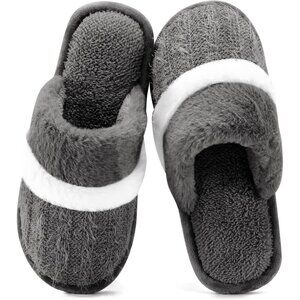 🆕Women's Dark-Grey Cozy Comfy Memory Foam Slippers Slip-On Indoor House Shoes